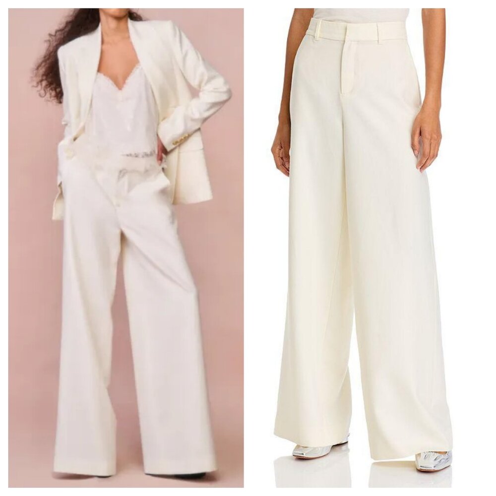 Loveshackfancy Samuela Wool-Blend Wide Leg Pant in Cream